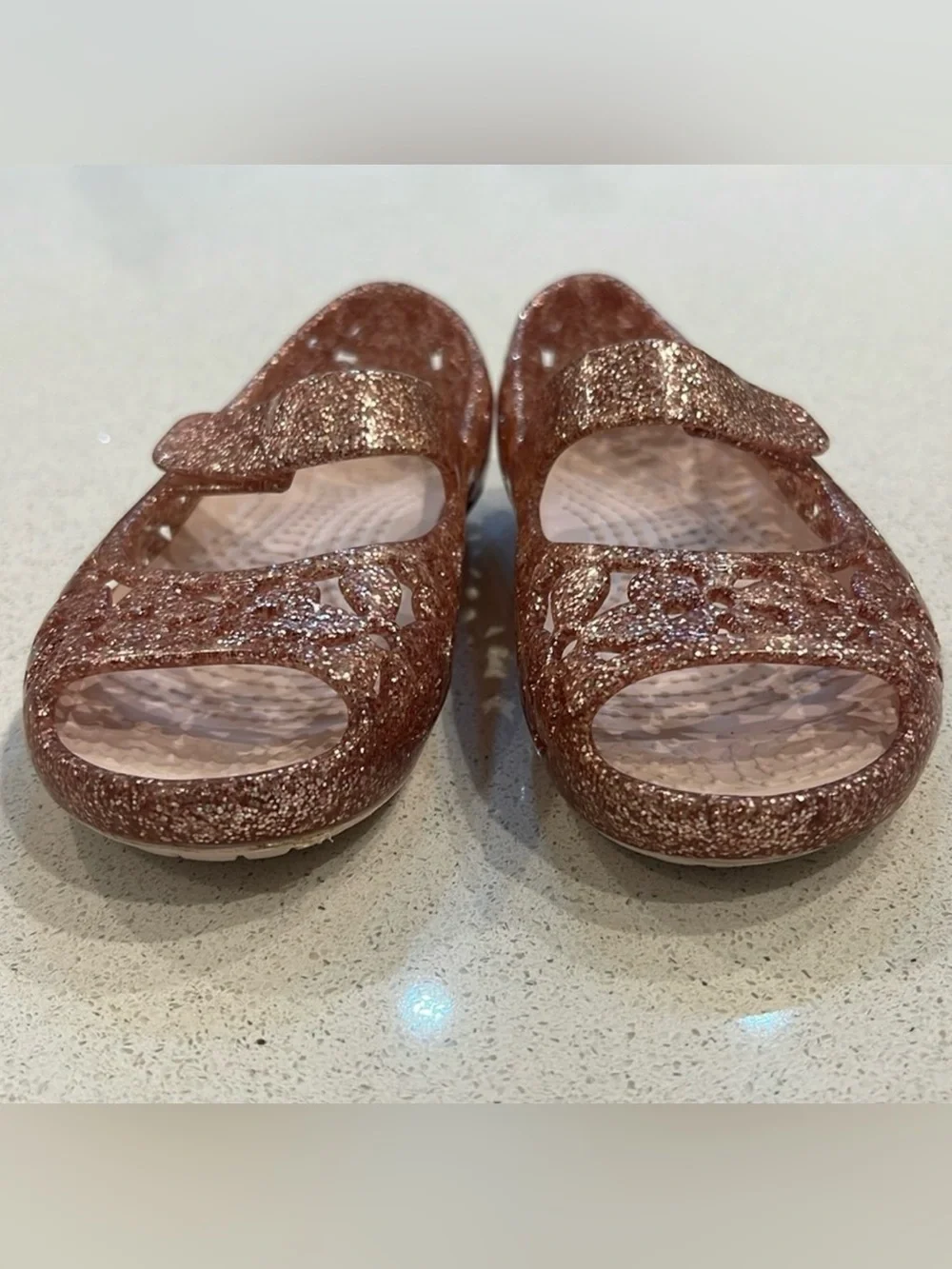 CROCS Kids Glitter Mary Jane Sandals - Rose Gold Sparkle